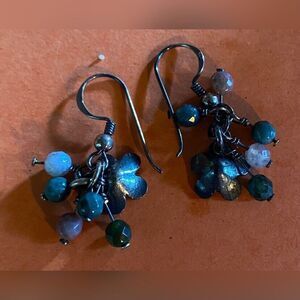 Women’s Earrings Sterling Silver 925 Flower Dangling Beads Pierced